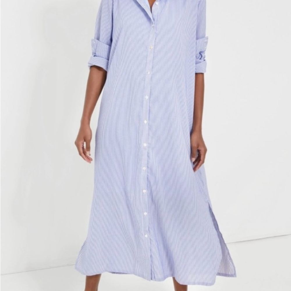 Pomander Place Blue and White Striped Shirt Dress